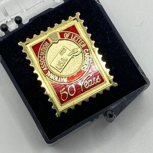 LETTER CARRIER 50 Years Service Pin Original Case Gold & Red Stamp Pin